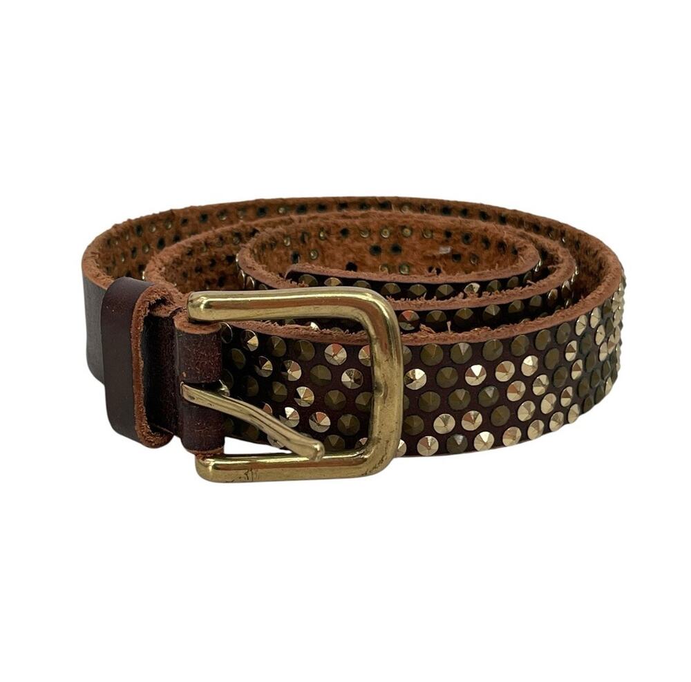 Brown Studded Leather Belt with Gold Hardware